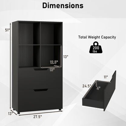 4-Cube Bookcase with 2 Drawers 51 inch 5-Tier Tall Freestanding Bookshelf, Black Bookcases at Gallery Canada