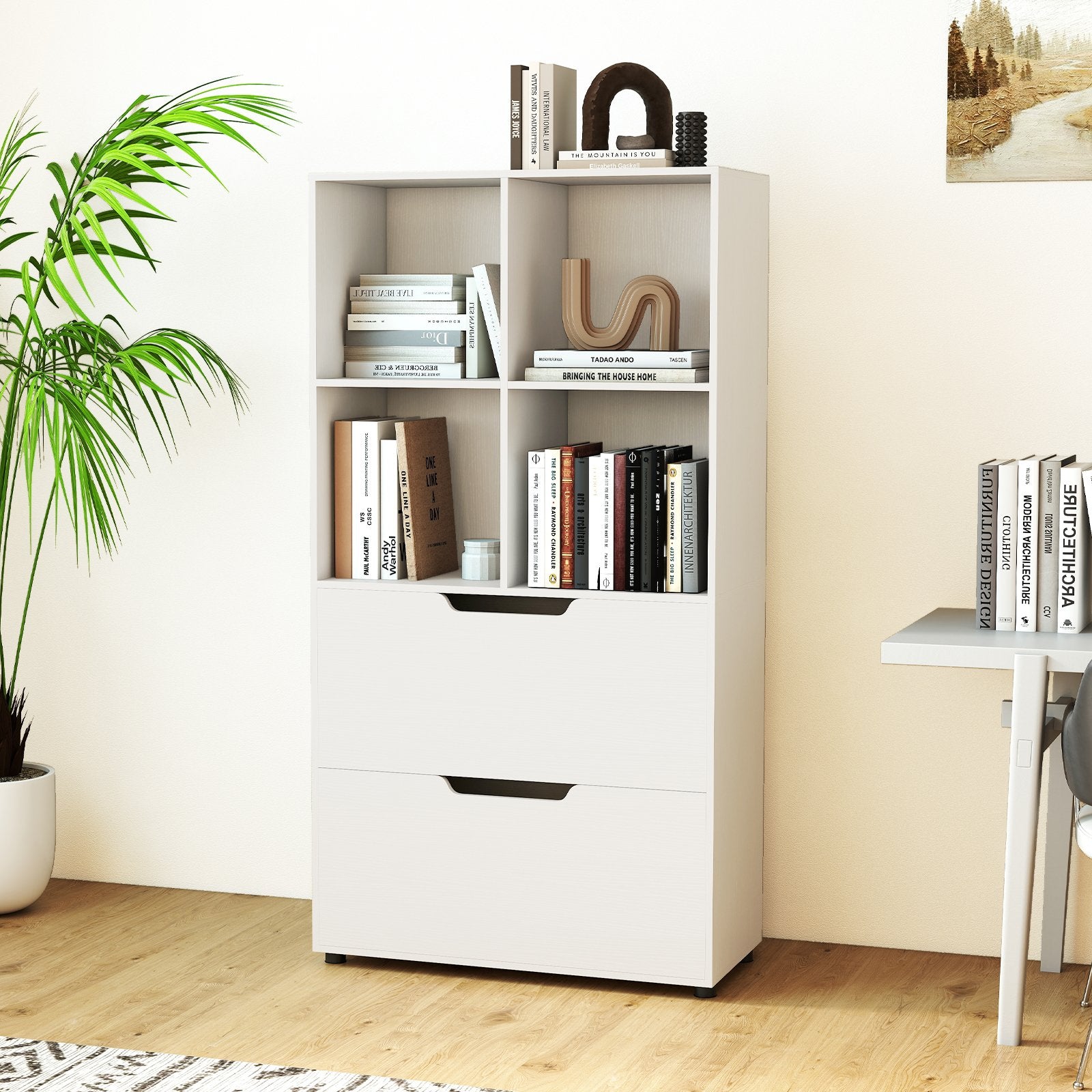 4-Cube Bookcase with 2 Drawers 51 inch 5-Tier Tall Freestanding Bookshelf, White Bookcases at Gallery Canada