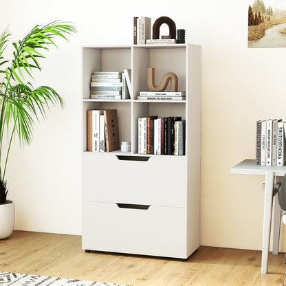 4-Cube Bookcase with 2 Drawers 51 inch 5-Tier Tall Freestanding Bookshelf, White Bookcases at Gallery Canada