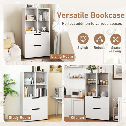 4-Cube Bookcase with 2 Drawers 51 inch 5-Tier Tall Freestanding Bookshelf, White Bookcases at Gallery Canada