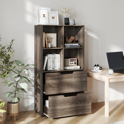 4-Cube Bookcase with 2 Drawers 51 inch 5-Tier Tall Freestanding Bookshelf, Gray Bookcases at Gallery Canada