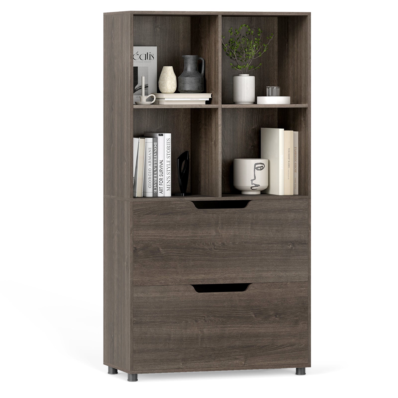 4-Cube Bookcase with 2 Drawers 51 inch 5-Tier Tall Freestanding Bookshelf, Gray Bookcases Gray at Gallery Canada