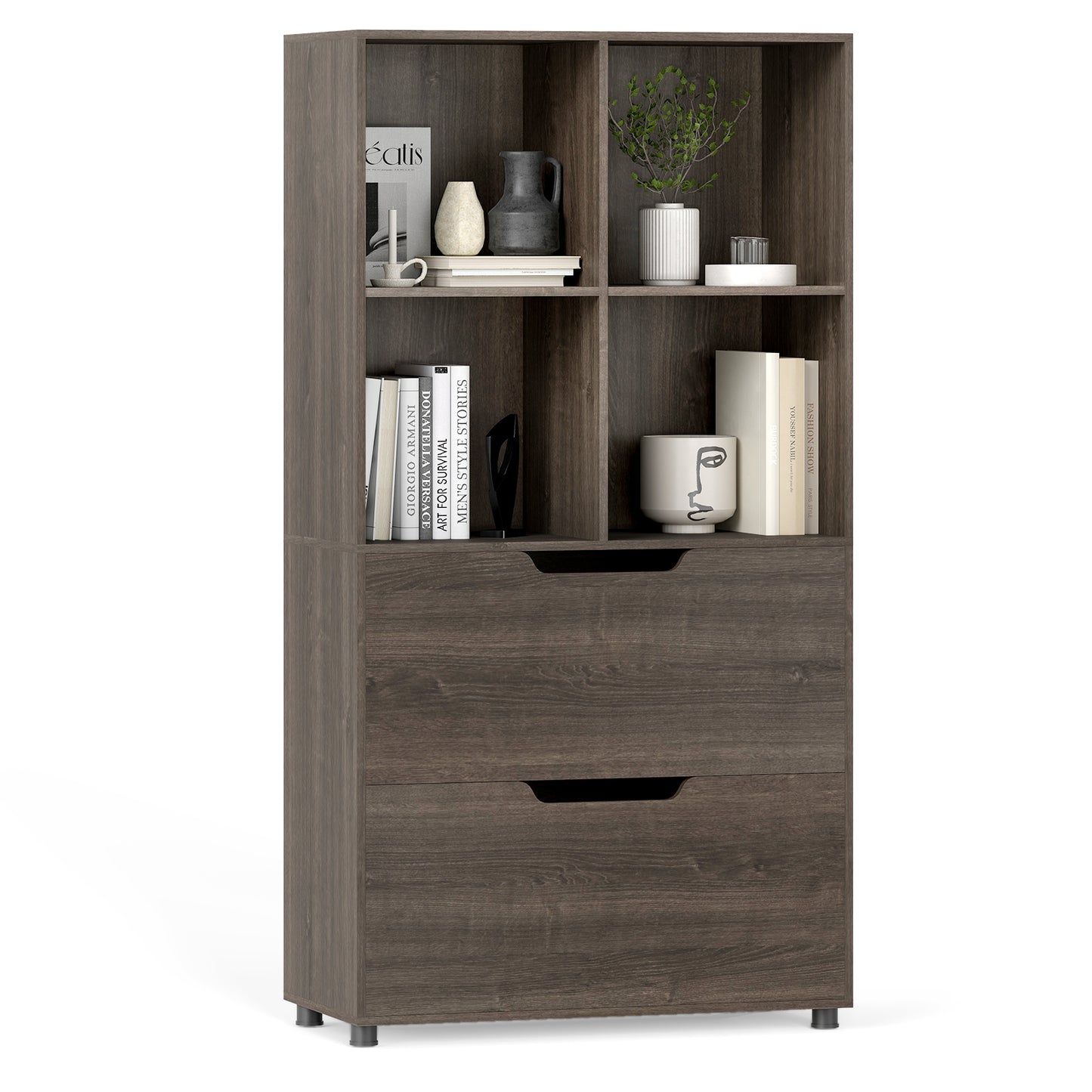 4-Cube Bookcase with 2 Drawers 51 inch 5-Tier Tall Freestanding Bookshelf, Gray Bookcases Gray at Gallery Canada