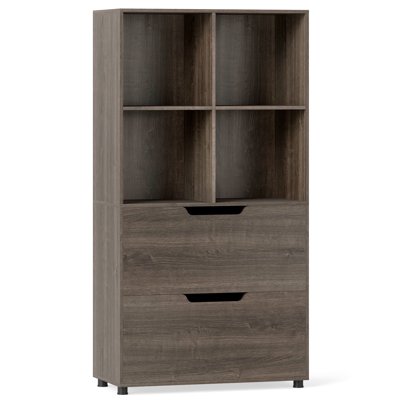 4-Cube Bookcase with 2 Drawers 51 inch 5-Tier Tall Freestanding Bookshelf, Gray Bookcases at Gallery Canada