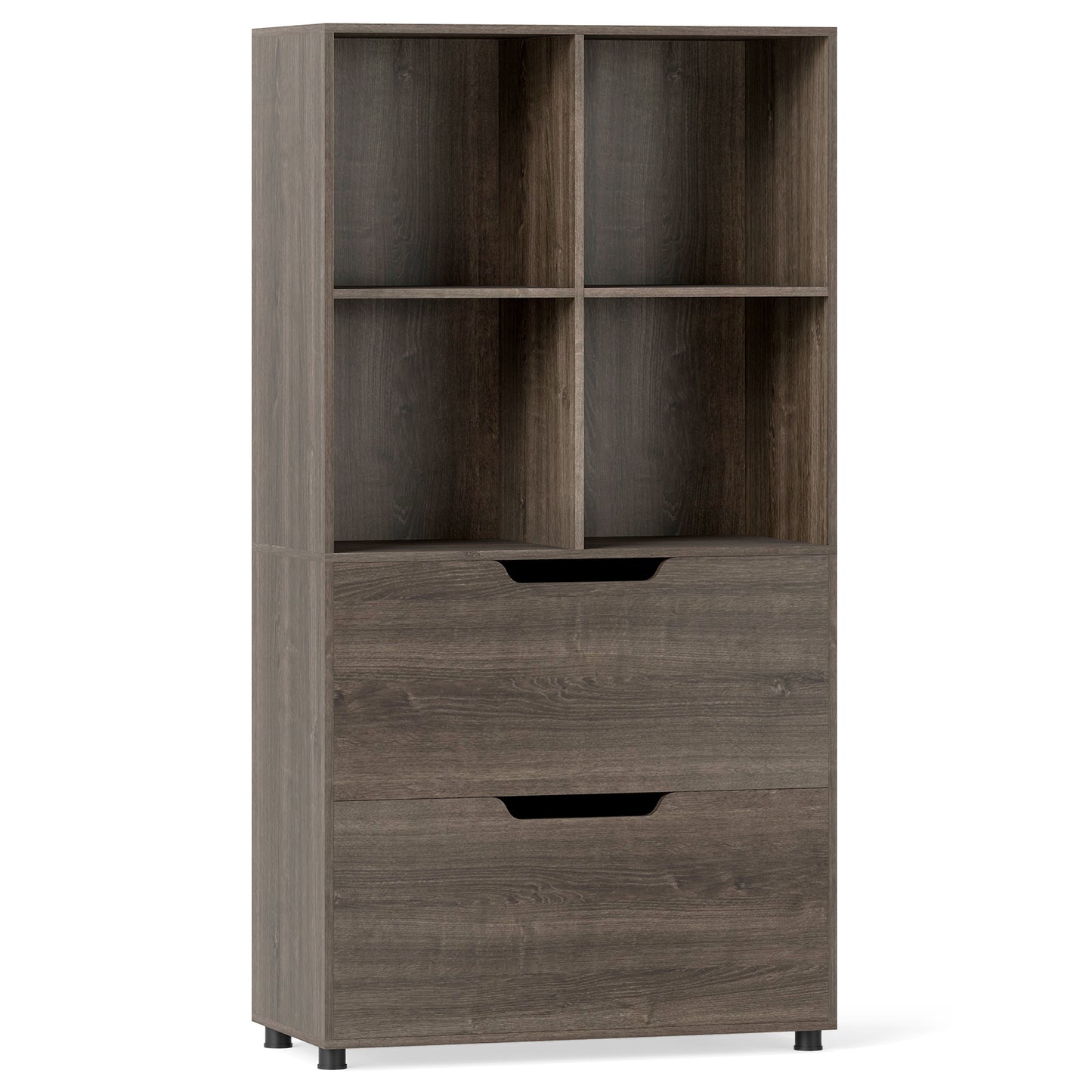 4-Cube Bookcase with 2 Drawers 51 inch 5-Tier Tall Freestanding Bookshelf, Gray Bookcases at Gallery Canada