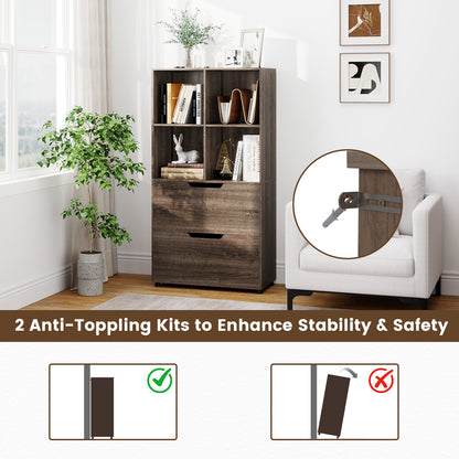 4-Cube Bookcase with 2 Drawers 51 inch 5-Tier Tall Freestanding Bookshelf, Gray Bookcases at Gallery Canada
