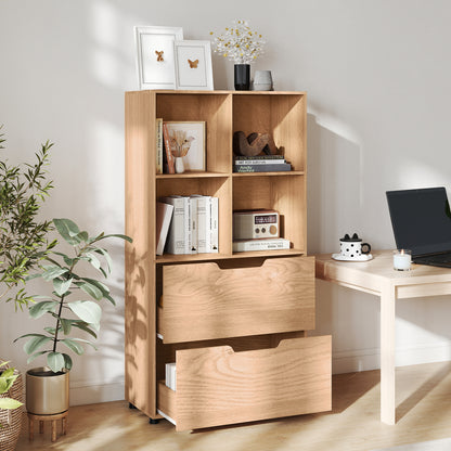 4-Cube Bookcase with 2 Drawers 51 inch 5-Tier Tall Freestanding Bookshelf, Natural Bookcases at Gallery Canada
