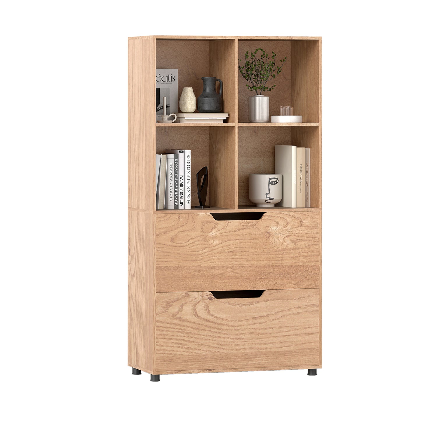 4-Cube Bookcase with 2 Drawers 51 inch 5-Tier Tall Freestanding Bookshelf, Natural Bookcases at Gallery Canada