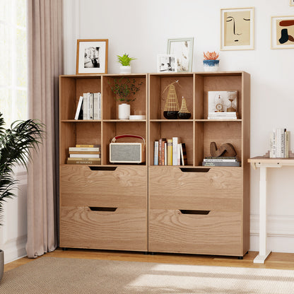 4-Cube Bookcase with 2 Drawers 51 inch 5-Tier Tall Freestanding Bookshelf, Natural Bookcases at Gallery Canada
