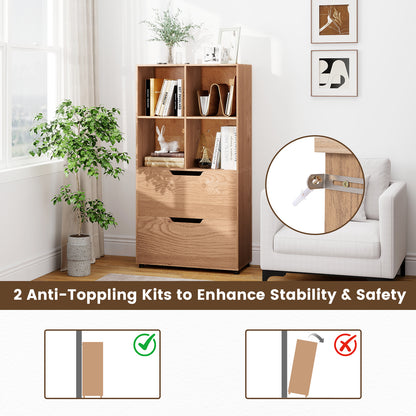 4-Cube Bookcase with 2 Drawers 51 inch 5-Tier Tall Freestanding Bookshelf, Natural Bookcases at Gallery Canada