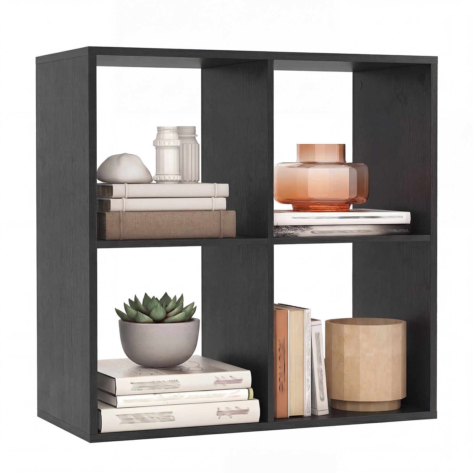 4 Cube Bookshelf with Back Guardrail for Living Room Bedroom, Black Bookcases at Gallery Canada