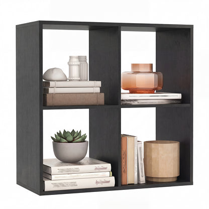 4 Cube Bookshelf with Back Guardrail for Living Room Bedroom, Black Bookcases at Gallery Canada