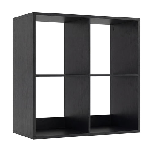 4 Cube Bookshelf with Back Guardrail for Living Room Bedroom, Black