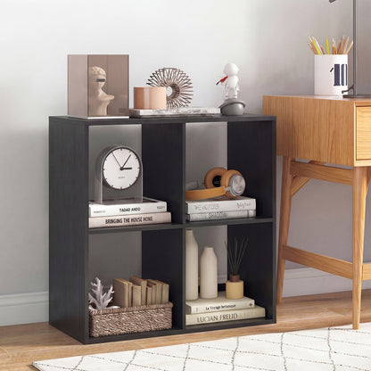 4 Cube Bookshelf with Back Guardrail for Living Room Bedroom, Black Bookcases at Gallery Canada