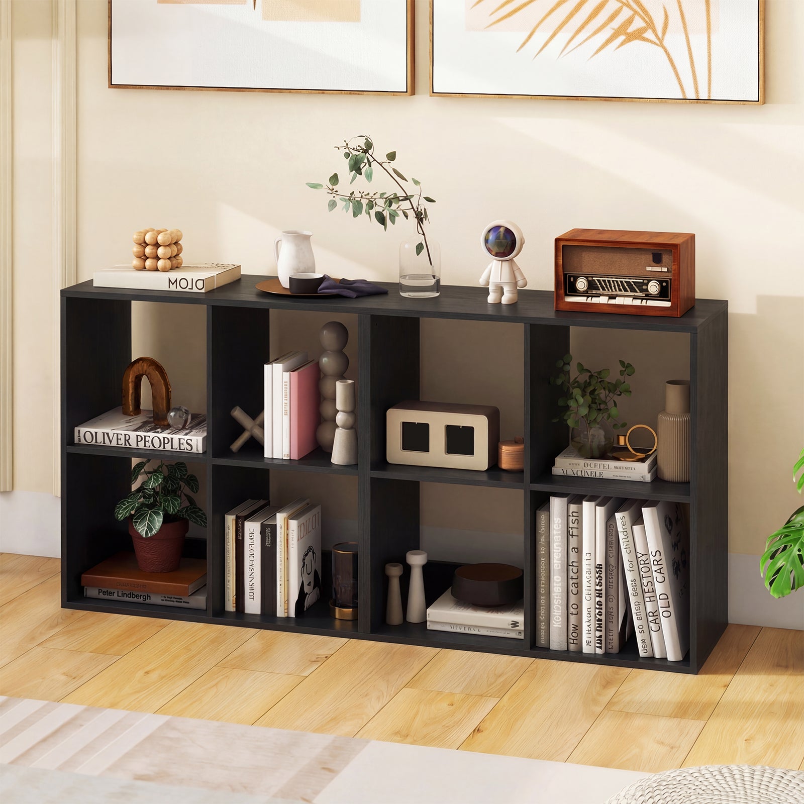 4 Cube Bookshelf with Back Guardrail for Living Room Bedroom, Black Bookcases at Gallery Canada