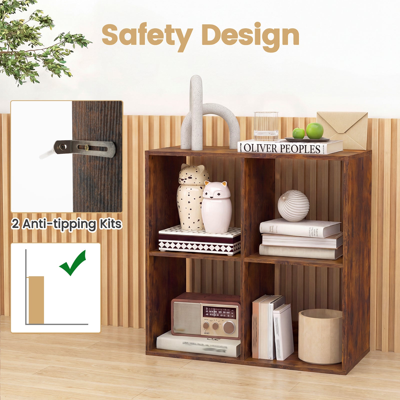 4 Cube Bookshelf With Back Guardrail, Coffee Bookcases at Gallery Canada