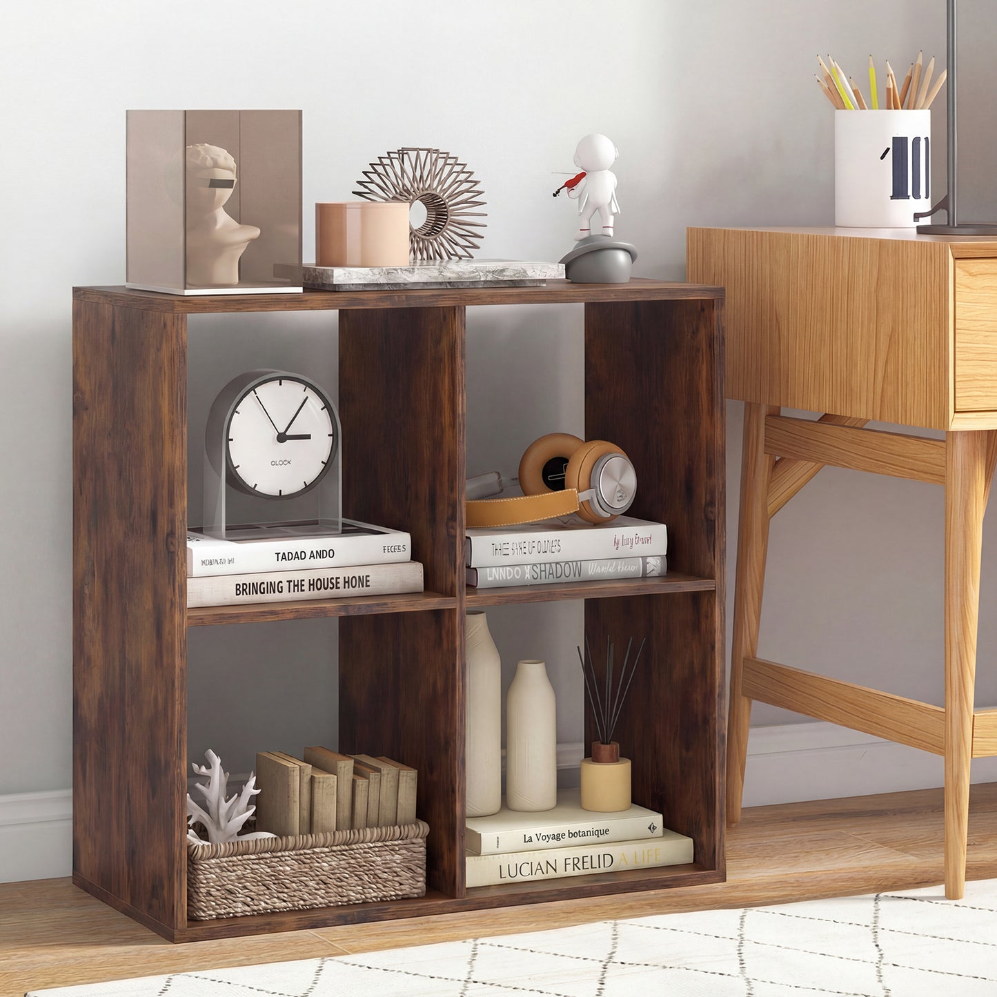 4 Cube Bookshelf With Back Guardrail, Coffee Bookcases at Gallery Canada