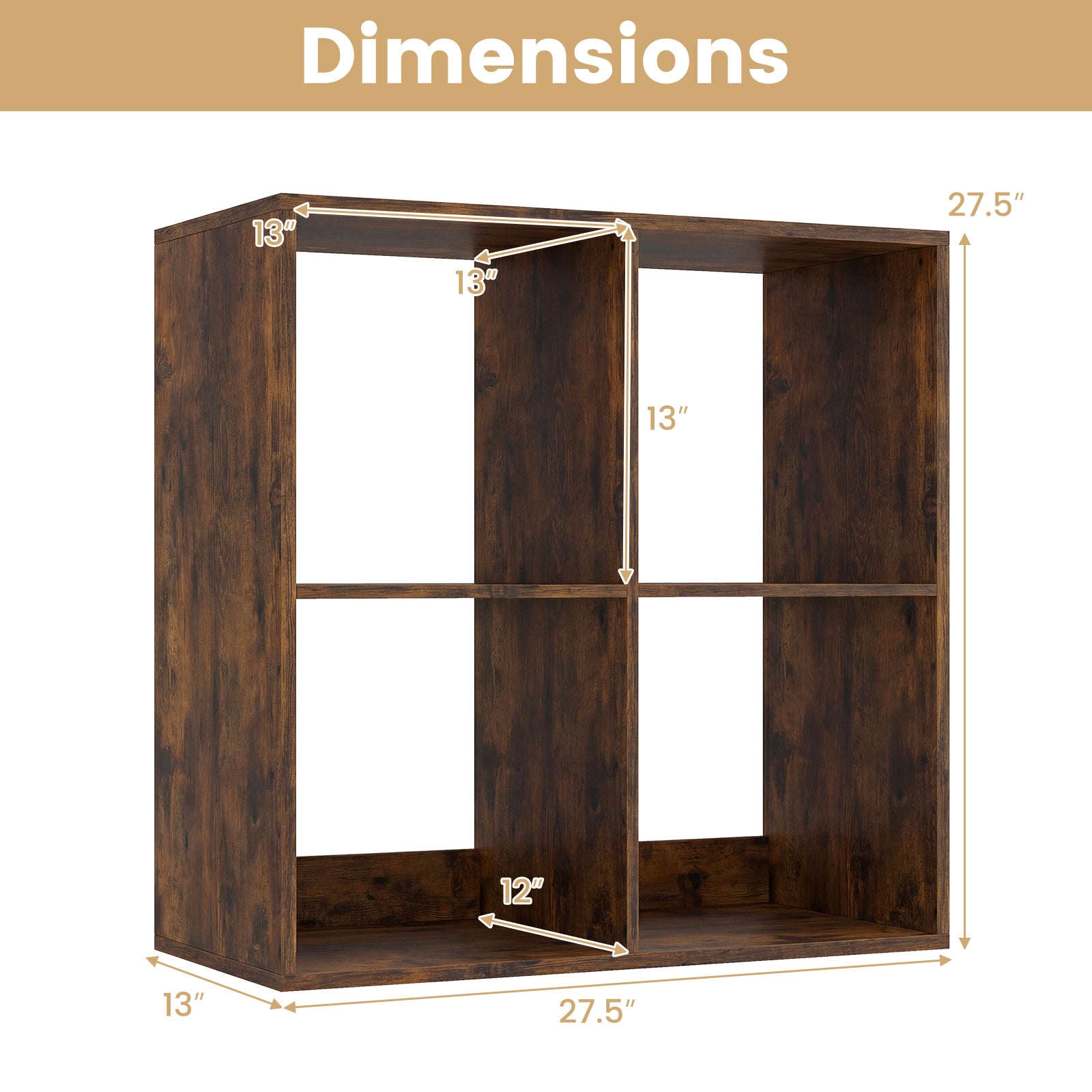 4 Cube Bookshelf With Back Guardrail, Coffee Bookcases at Gallery Canada