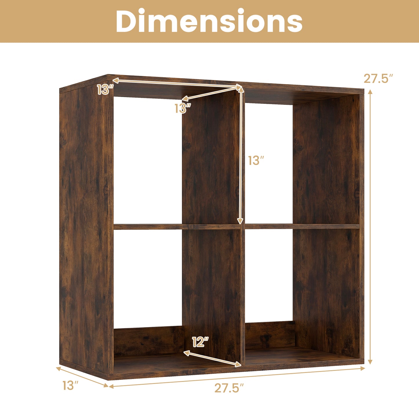 4 Cube Bookshelf With Back Guardrail, Coffee Bookcases at Gallery Canada