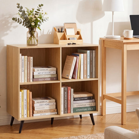 4-Cube Wooden Bookshelf with 5 Metal Legs, Natural Bookcases Natural at Gallery Canada