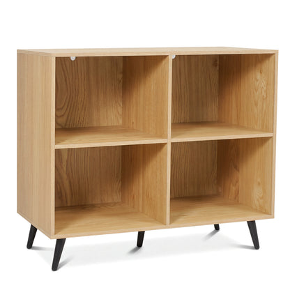 4-Cube Wooden Bookshelf with 5 Metal Legs, Natural