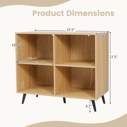 4-Cube Wooden Bookshelf with 5 Metal Legs, Natural