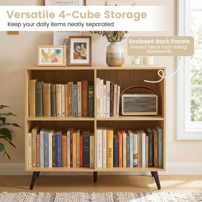 4-Cube Wooden Bookshelf with 5 Metal Legs, Natural