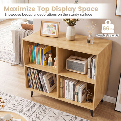 4-Cube Wooden Bookshelf with 5 Metal Legs, Natural