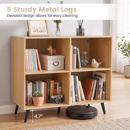 4-Cube Wooden Bookshelf with 5 Metal Legs, Natural