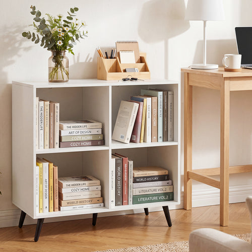 4-Cube Wooden Bookshelf, 5 Metal Legs, White
