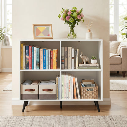 4-Cube Wooden Bookshelf, 5 Metal Legs, White