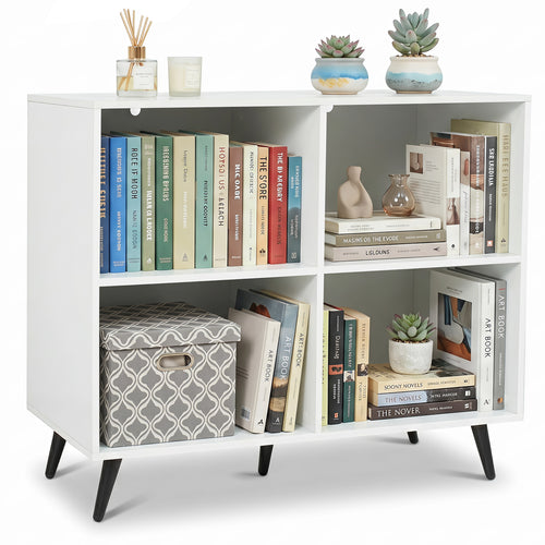 4-Cube Wooden Bookshelf, 5 Metal Legs, White