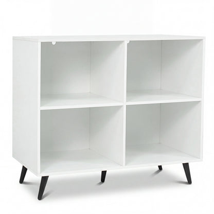 4-Cube Wooden Bookshelf, 5 Metal Legs, White