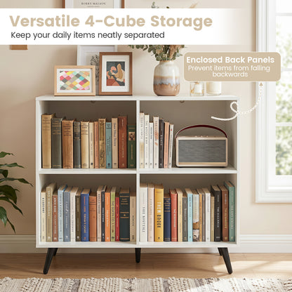 4-Cube Wooden Bookshelf, 5 Metal Legs, White