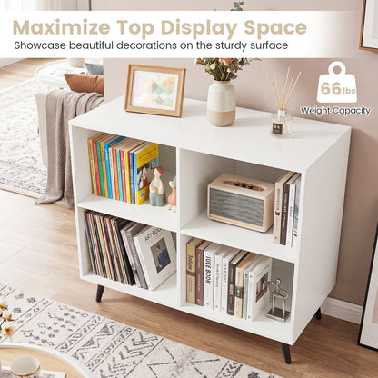 4-Cube Wooden Bookshelf, 5 Metal Legs, White