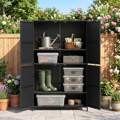 4-Door Rattan Vertical Storage Shed with Adjustable Shelves, Black Sheds & Outdoor Storage at Gallery Canada