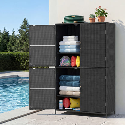 4-Door Rattan Vertical Storage Shed with Adjustable Shelves, Black Sheds & Outdoor Storage at Gallery Canada