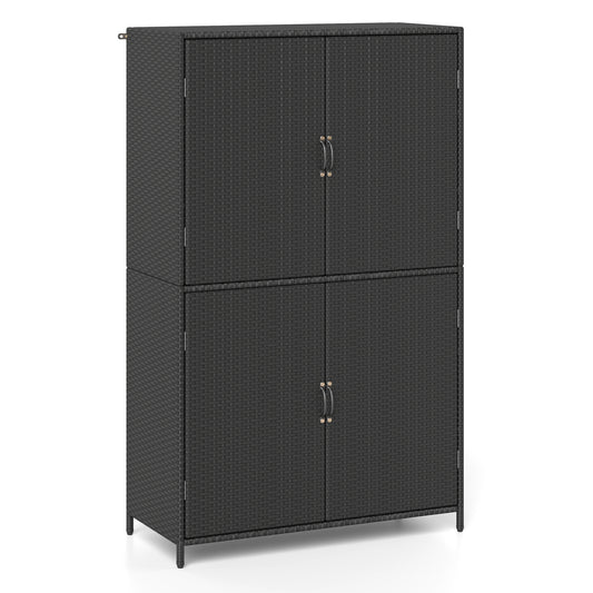4-Door Rattan Vertical Storage Shed with Adjustable Shelves, Black Sheds & Outdoor Storage Black at Gallery Canada