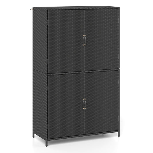 4-Door Rattan Vertical Storage Shed with Adjustable Shelves, Black Sheds & Outdoor Storage Black at Gallery Canada