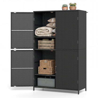 4-Door Rattan Vertical Storage Shed with Adjustable Shelves, Black Sheds & Outdoor Storage at Gallery Canada