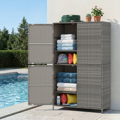 4-Door Rattan Vertical Storage Shed with Adjustable Shelves, Gray Sheds & Outdoor Storage at Gallery Canada