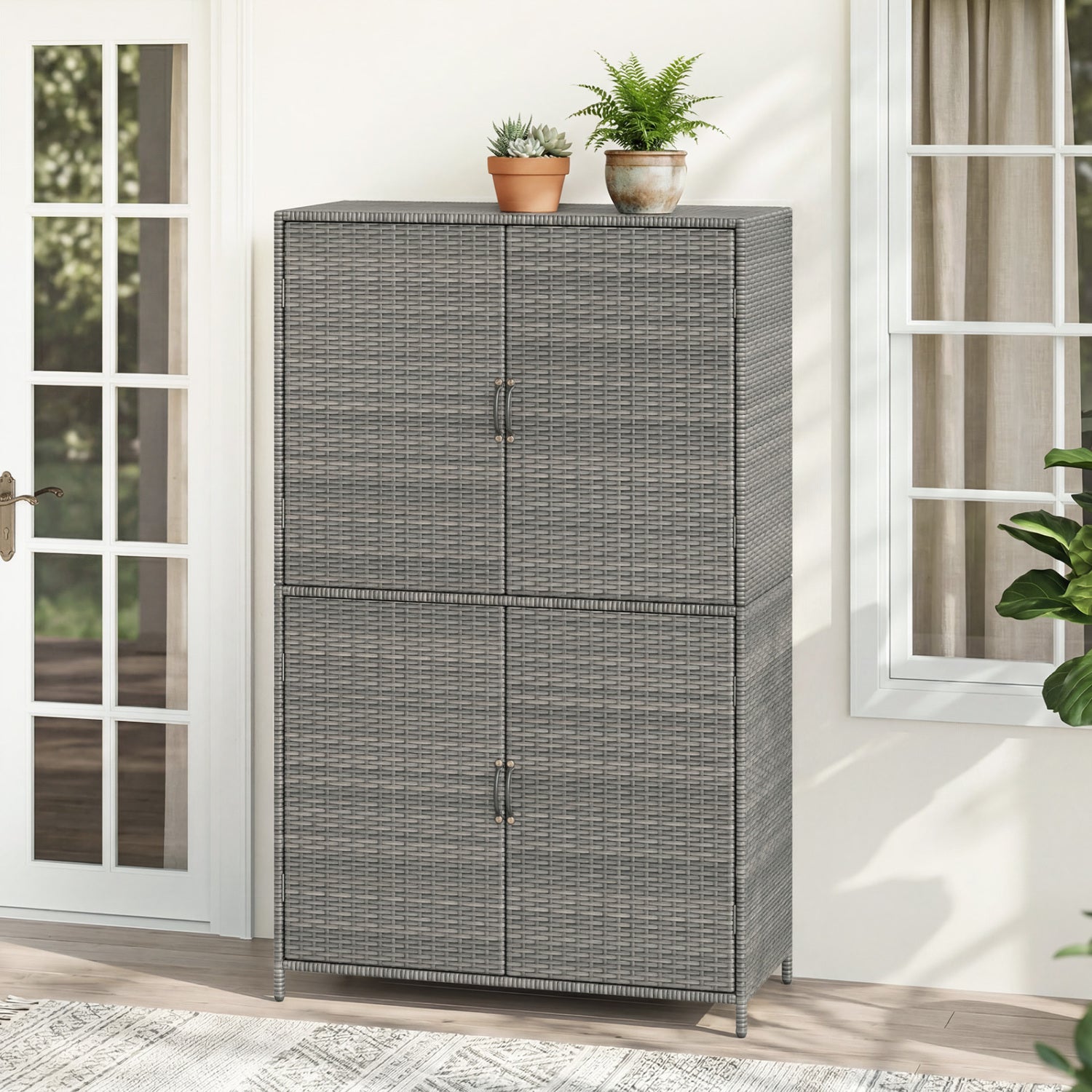 4-Door Rattan Vertical Storage Shed with Adjustable Shelves, Gray Sheds & Outdoor Storage at Gallery Canada