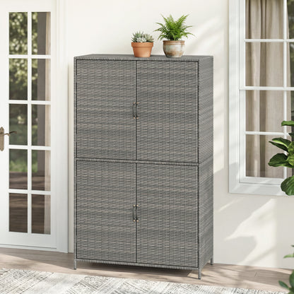 4-Door Rattan Vertical Storage Shed with Adjustable Shelves, Gray Sheds & Outdoor Storage at Gallery Canada