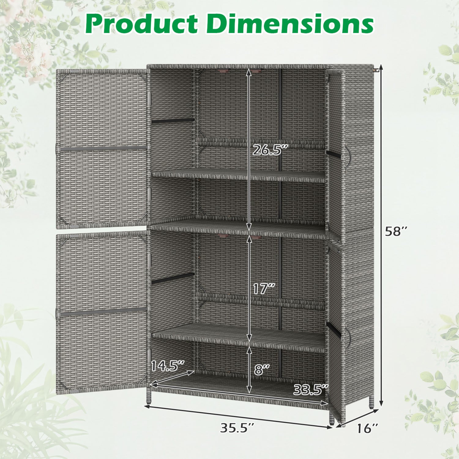 4-Door Rattan Vertical Storage Shed with Adjustable Shelves, Gray Sheds & Outdoor Storage at Gallery Canada