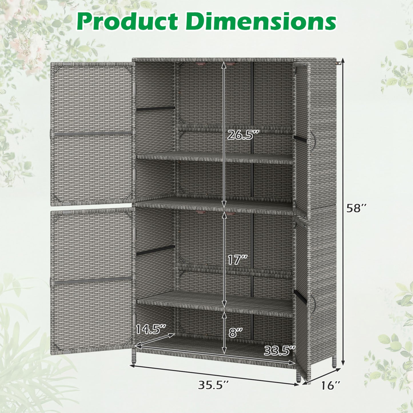 4-Door Rattan Vertical Storage Shed with Adjustable Shelves, Gray Sheds & Outdoor Storage at Gallery Canada