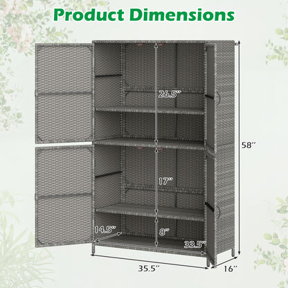 4-Door Rattan Vertical Storage Shed with Adjustable Shelves, Gray Sheds & Outdoor Storage at Gallery Canada