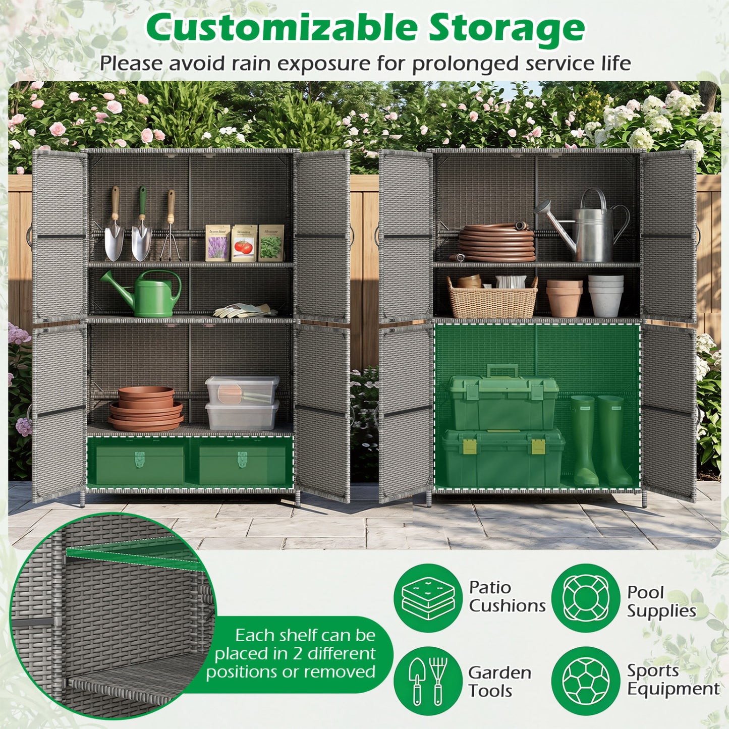 4-Door Rattan Vertical Storage Shed with Adjustable Shelves, Gray Sheds & Outdoor Storage at Gallery Canada