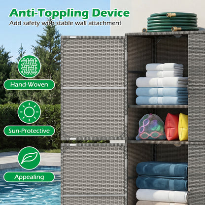 4-Door Rattan Vertical Storage Shed with Adjustable Shelves, Gray Sheds & Outdoor Storage at Gallery Canada