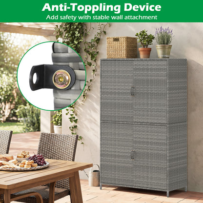 4-Door Rattan Vertical Storage Shed with Adjustable Shelves, Gray Sheds & Outdoor Storage at Gallery Canada