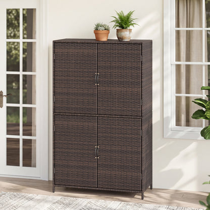 4-Door Rattan Storage Shed, Brown